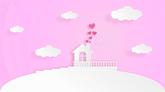 Cutout house on a lawn against pink background